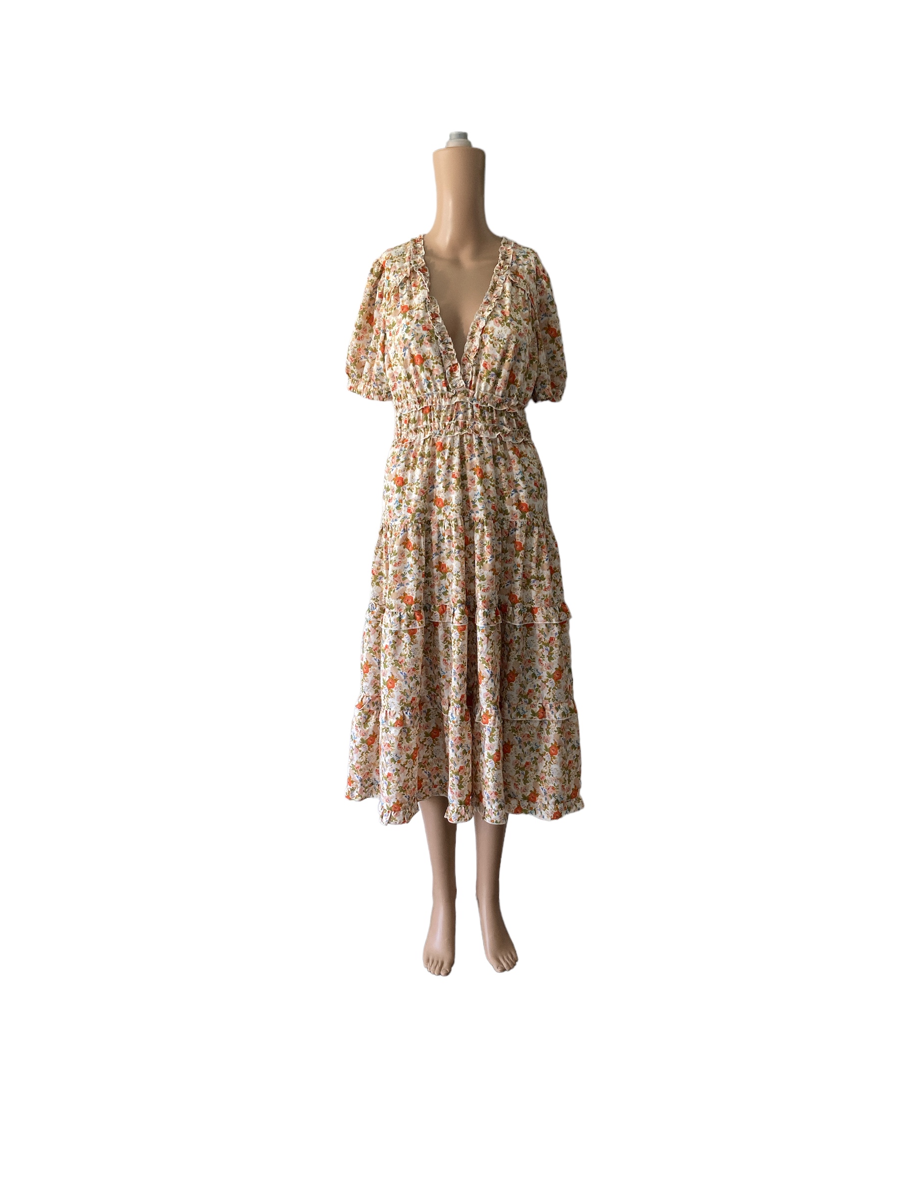 Moodie Prairie Cottagecore Floral Print Size M Tiered Midi Dress ...