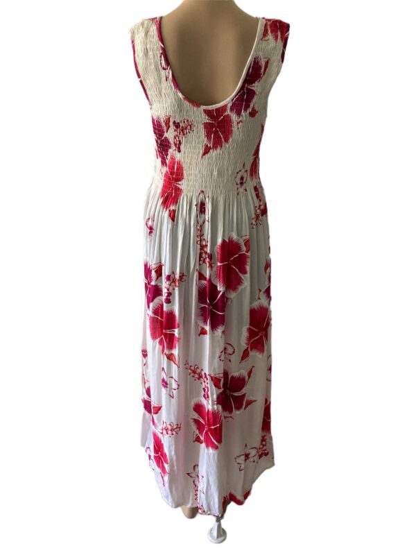 India Boutique Fuchsia and White Hawaiian Maxi Size S-L Dress - Image 3