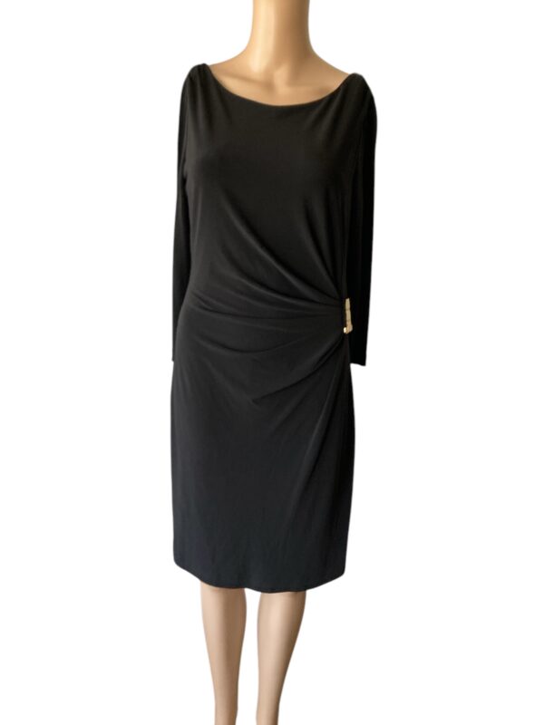 Tahari Size 4 Black Classy Straight Rouching Dress