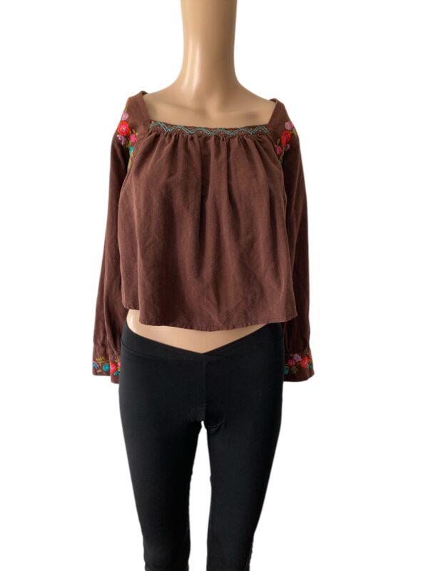 Embroidered Square Neckline Cropped Bohemian XS/S Top