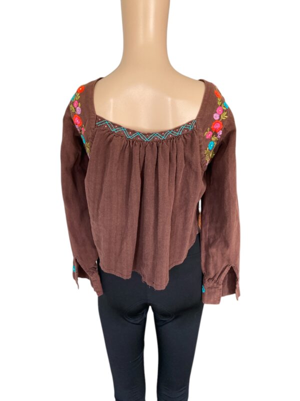 Embroidered Square Neckline Cropped Bohemian XS/S Top - Image 3